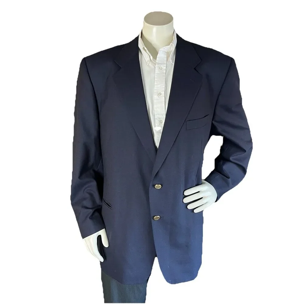 Dario di Napoli Mens 50R Wool Blazer Italy Navy Blue Gold Button Sport Coat NWoT